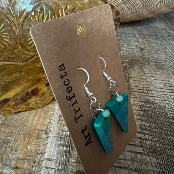 Aqua Horizon Teal and Blue triangle Resin Earrings — Handmade by Art Trifecta - Picture 2 of 4